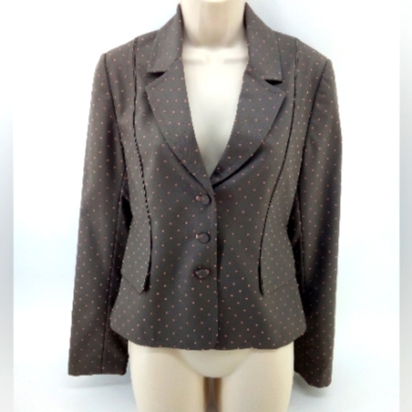 Rebecca Taylor Wool Blend Swiss Dot Gray Pink Blazer Jacket 8 Hong Kong Pockets - Picture 1 of 12